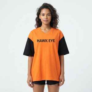 <b>Women's</b> <b>Orange</b> V-Neck Oversized T-Shirt Short Sleeve Cotton Jersey Loose Fit Logo Print Spring Summer Casual <b>Top</b> - Product Image 3