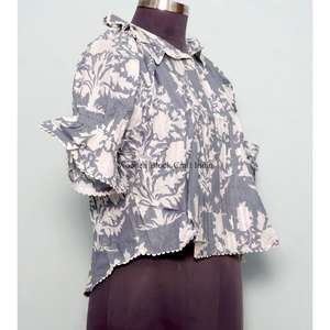 Blusa india floral vintage personalizada de alta calidad para mujer, estilo coreano, transpirable, 100% algodón, ecológica, con mangas acampanadas. - Product Image 4