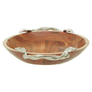 Bols de service minimalistes en bois de manguier avec base en métal, forme ronde, pour fruits et salades, pour la décoration de la table de cuisine. - Product Image 2
