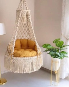 Handmade Macrame <b>Hammock</b> Swing Chair, Boho Decor, Included Cushion - Product Image 2