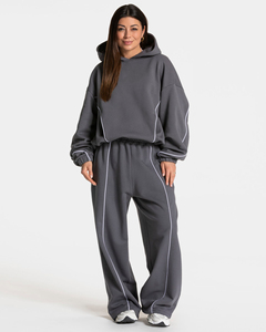 Sweat à capuche décontracté oversize pour femme en molleton premium, écologique, avec bordure contrastante couleur graphite - Product Image 5