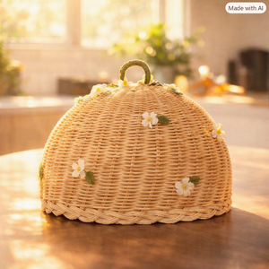 Moderna y Clásica Base para Pastel de Mimbre de Ratán, Cubierta para Pastel en Forma de Hemisferio, Decoraciones Florales, Tapa Protectora de Alimentos Ecológica - Product Image 1
