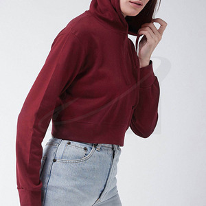 เสื้อฮู้ดครอปแขนยาวผู้หญิงสไตล์คนเมือง ผ้าฝ้ายฟลีซ 100% น้ำหนักเบา มีเชือกผูก สำหรับขายส่ง - Product Image 2