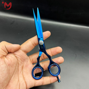 Ciseaux de coiffure professionnels, lame en acier inoxydable, pointe acérée, pour droitiers, manche court, bleu, outil de salon - Product Image 1