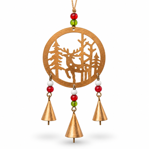 Carillon de Noël Jolly Snowman avec cadre circulaire, motifs de flocons de neige complexes et accents de perles rouges, vertes et blanches - Product Image 4