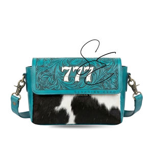 Tooled Leather Crossbody Bag Cowhide Pattern Western Shoulder <b>Purse</b> Blue <b>Green</b> Vintage Handbag Women - Product Image 3