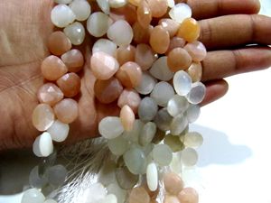 Collier de perles en pierre de lune naturelle multicolore, forme cœur, facettées, 11-12 mm, longueur 8 pouces - Product Image 5