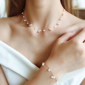 ชุดเครื่องประดับแฟชั่นเงินแท้ S925 ประดับมุกน้ำจืดไร้ตำหนิ สร้อยคอและกำไล สไตล์เรียบหรูแบบจีน - Product Image 1