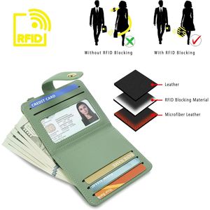 Porte-cartes en cuir pour femme avec blocage RFID, petit portefeuille avec fenêtre d'identification et porte-monnaie zippé - Product Image 3