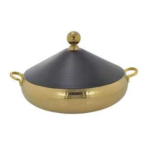 Olla térmica premium con tapa de cúpula negra mate, base de latón dorado, aislada, con remate esférico contemporáneo, para buffet y calentador de alimentos tipo cacerola - Product Image 5
