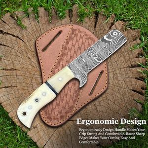 Couteau de chasse Damas OEM fait main pas cher, lame fixe de 8 pouces, manche en bois, lame pleine longueur, qualité industrielle, couteau de cowboy - Product Image 3