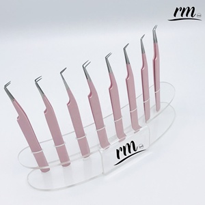 Professional Stainless Steel Baby Pink Color Diamond Grip Pointed Tip Eyelash Extension Tweezers Custom Logo Packaging - Product Image 2