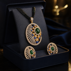 ชุดเครื่องประดับทองเหลืองเคลือบโรเดียมประดับเพชร CZ แบบมีนาคารี จาก Royal LISAJEWELLERS สร้อยคอพร้อมต่างหู ดีไซน์คลาสสิก เหมาะสำหรับเป็นของขวัญในโอกาสหมั้นหรือแต่งงาน - Product Image 4