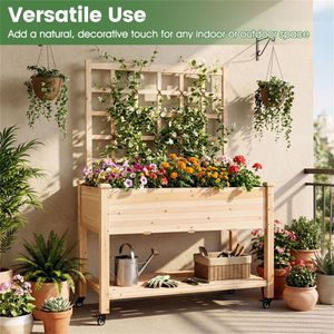 Fioriera mobile in legno di abete da 47 pollici con traliccio e ruote, letto rialzato per piante rampicanti, recinzione da giardino, cancelli a traliccio - Product Image 3