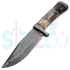 Couteau de chasse Bowie à lame fixe en acier Damas fait main, avec poignée en cuir et étui en cuir, cadeau idéal - Product Image 4