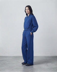 <b>Women's</b> Plus Size Double Zipper 2-in-1 Design Heavyweight Loose Fit Tracksuit Set Wide Leg Sweatpants Casual Winter - Product Image 4