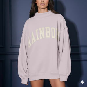 Relaxed Volume Long Knitted Womens Oversized Mockneck Pullover Structured Collar Front Logo Clean Lines <b>Elevated</b> Everyday Appeal - Product Image 1