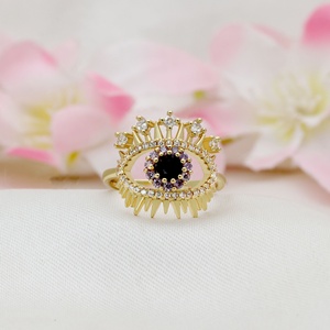 Anillo de Plata de Ley 925 al por Mayor, Chapado en Oro Amarillo, con Ónix Negro y Circonita Cúbica, Diseño de Ojo Turco, Joyas Memoria - Product Image 3