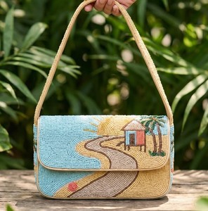Bolso de Noche con Solapa, Bordado a Mano con Cuentas, Geométrico, Negro y Plateado, Bolso Cruzado con Cuentas, Bolso de Hombro Moderno para Mujer - Product Image 2