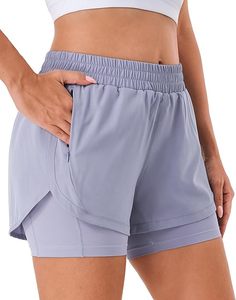 Shorts Deportivos 2 en 1 para Mujer, Cintura Alta, con Forro, Cierre y Bolsillos, Spandex/Poliéster - Product Image 1