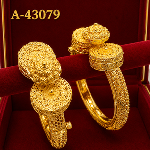 Luxury Trendy Zinc Alloy Gold Plated Bridal <b>Bangles</b> with Traditional <b>Engraved</b> Design and Zircon for Women 43079 - Product Image 1