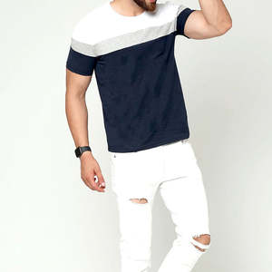 Camiseta de Algodón Premium para Hombre |   Camiseta Heather Grey Obsidian y Crimson Color Block |   Ropa Deportiva Urbana para Gimnasio, Cuello Redondo, Estilo Atlético - Product Image 3