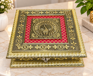 Caja de Regalo Plegable Personalizada de Metal y Madera con Grabado, Estilo Moderno y Lujoso, para Frutos Secos, Artesanía India Meenakari, Caja para Servir Especias y Nueces, Diwali - Product Image 2