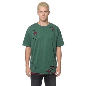 เสื้อยืดวินเทจผู้ชาย ผ้าฝ้าย 100% แขนสั้น ทรงหลวม สไตล์ลำลอง สตรีทแวร์ ขาดๆ บริเวณไหล่ - Product Image 4
