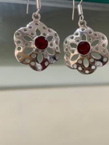 A High Quality <b>Earrings</b> Designer Best Price <b>Earrings</b> for Women Silver Jewelry <b>Red</b> Stone Bohemian style Handmade Birthstone May - Product Image 2