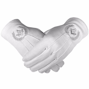 Custom Logo <b>Silver</b> Square & Compass Embroidered Master Mason Lodge White Cotton <b>Gloves</b> Wholesale Masonic Regalia - Product Image 1