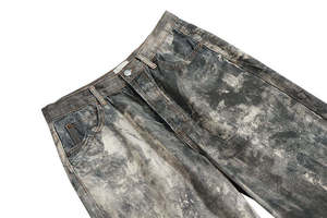 Jean large pour homme en denim délavé tie-dye, coupe ample, taille mi-haute, style streetwear, en coton mi-lourd, style automne - Product Image 4