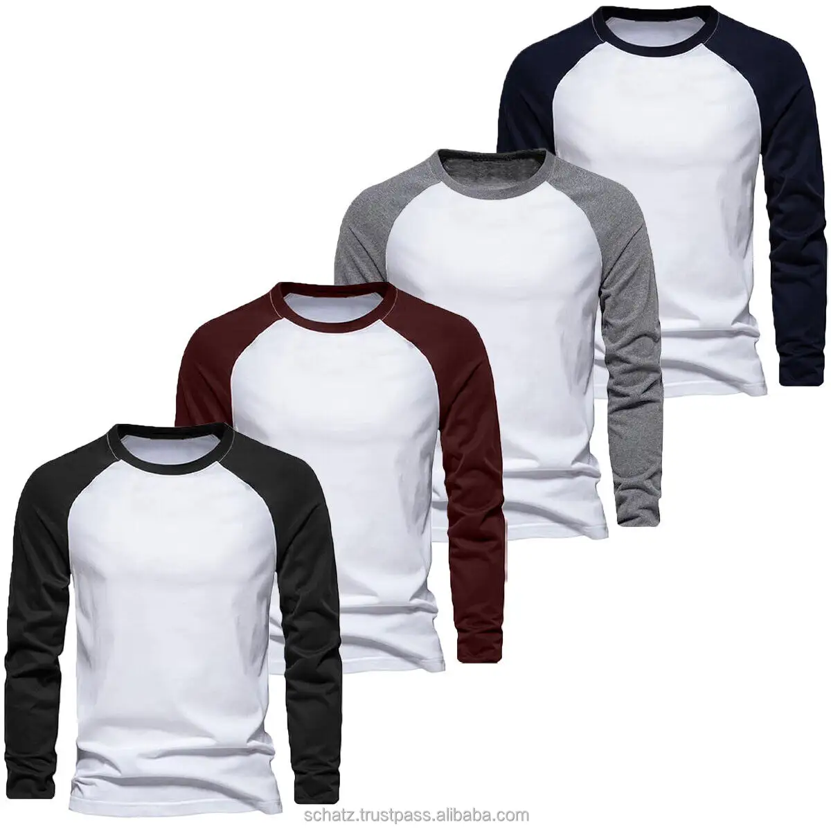 Custom Design 100% Cotton Sweatshirt Mens Contrast Baseball Long Sleeve T Shirt Casual Top 100% Cotton Raglan Sleeves Shirt