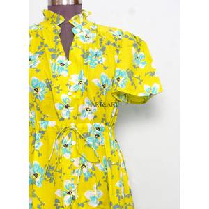 Robe mi-longue boutonnée à imprimé floral, écologique, pour femmes, tenue bohème décontractée d'été, tenue de plage, tenue de fête tendance - Product Image 3