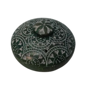 Boîte à bijoux en stéatite sculptée à la main classique Offre Spéciale de Style Art rond traditionnel pour la maison but cadeau décoratif à bas taux - Product Image 2