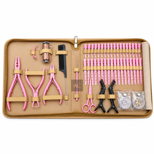 Kit d'outils professionnels pour extensions de cheveux avec pinces, pinces de sectionnement, peigne et accessoires micro-anneaux pour usage en salon - Product Image 1