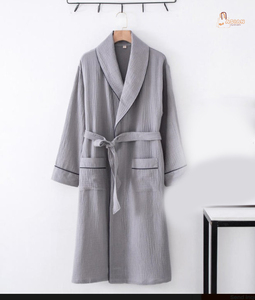 Peignoir d'été décontracté en coton doux pour couple, style hôtelier, à manches longues, longueur au-dessus du genou, grande taille, pour homme et femme - Product Image 2
