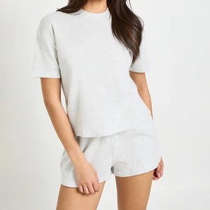 <b>Women's</b> O-Neck Solid Color Short Sleeve <b>Thermal</b> T-Shirt Knitting Shorts Sets Casual Winter Loose Loungewear Sets For <b>Women</b> - Product Image 1