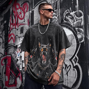 Camisetas Gráficas para Hombre, Estilo Gótico Oversize con Diseño de Perro, Camiseta Streetwear Vintage de Algodón con Lavado Ácido, Top de Manga Corta - Product Image 2