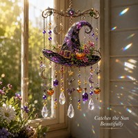 Attrape-soleil décoratif en acrylique en forme de chapeau de sorcière pour Halloween, décorations suspendues pour jardin extérieur avec pendentifs colorés