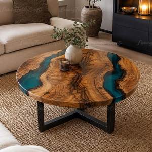 Mesa de Centro Moderna de Madera con Resina Epoxi y Marco de Hierro de Live Edge Studio - Muebles Duraderos para Apartamento - Product Image 3