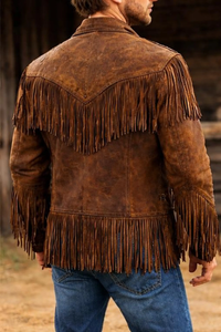 <b>Men's</b> Western <b>Jacket</b> With Fringe Zipper Closure Turn-down Collar Casual Plus Size Autumn Bomber <b>Jacket</b> - Product Image 5
