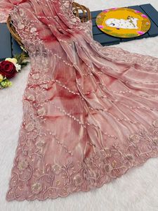 Party Wear Designer Sequence Work Burburry Silk Saree With Silk Blouse - Product Image 1