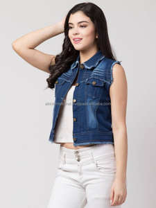 Veste en jean à manches longues pour femmes de haute qualité les plus populaires personnalisables en gros peau de mouton coton Jean vestes traitement teint - Product Image 2