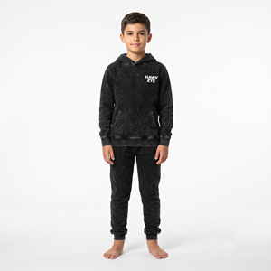 Conjunto Deportivo de Algodón con Lavado Ácido para Niños, con Logotipo Personalizado, Sudadera con Capucha y Pantalones Jogger de Corte Regular, Parche Bordado, Ropa Casual Urbana - Product Image 1