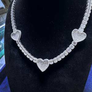 Heart Cuban Link <b>Chain</b> Necklace 925 Silver Moissanite Diamond Hip Hop Bling Jewelry <b>Rapper</b> Style Party Wear Gift - Product Image 1