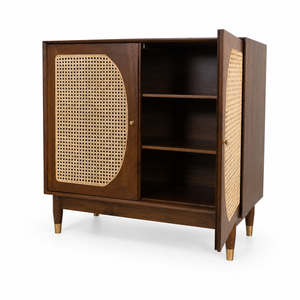 Aparador de Madera Maciza y Ratán Estilo Moderno de Mediados de Siglo, Mueble de Almacenamiento para Sala de Estar, Dormitorio u Hotel - Product Image 4