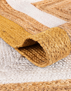 Alfombra Cuadrada de Yute Natural Hecha a Mano, con Borde Amarillo y Blanco, Ecológica, Tejida a Mano, para Sala de Estar, Dormitorio, Decoración del Hogar - Product Image 4
