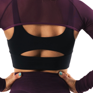 Top Corto de Manga Larga de Malla para Mujer, Color Morado Reggio, Transpirable, Elástico, para Gimnasio, Yoga, Entrenamiento - Product Image 6