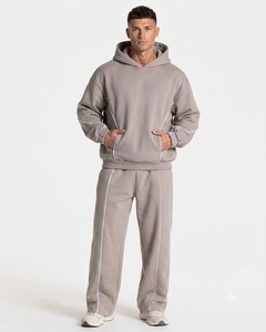 Ensemble de survêtement surdimensionné gris pierre pour homme, personnalisé OEM – Sweat à capuche en molleton de coton de qualité supérieure et pantalon de survêtement à jambes larges - Product Image 1