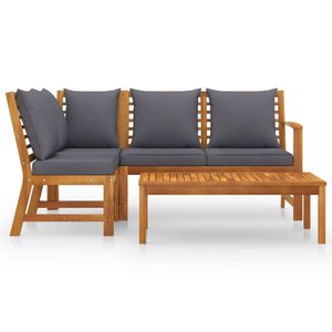 Étagère en bois d'acacia massif avec coussins gris foncé, ensemble de jardin en bois naturel - Product Image 3